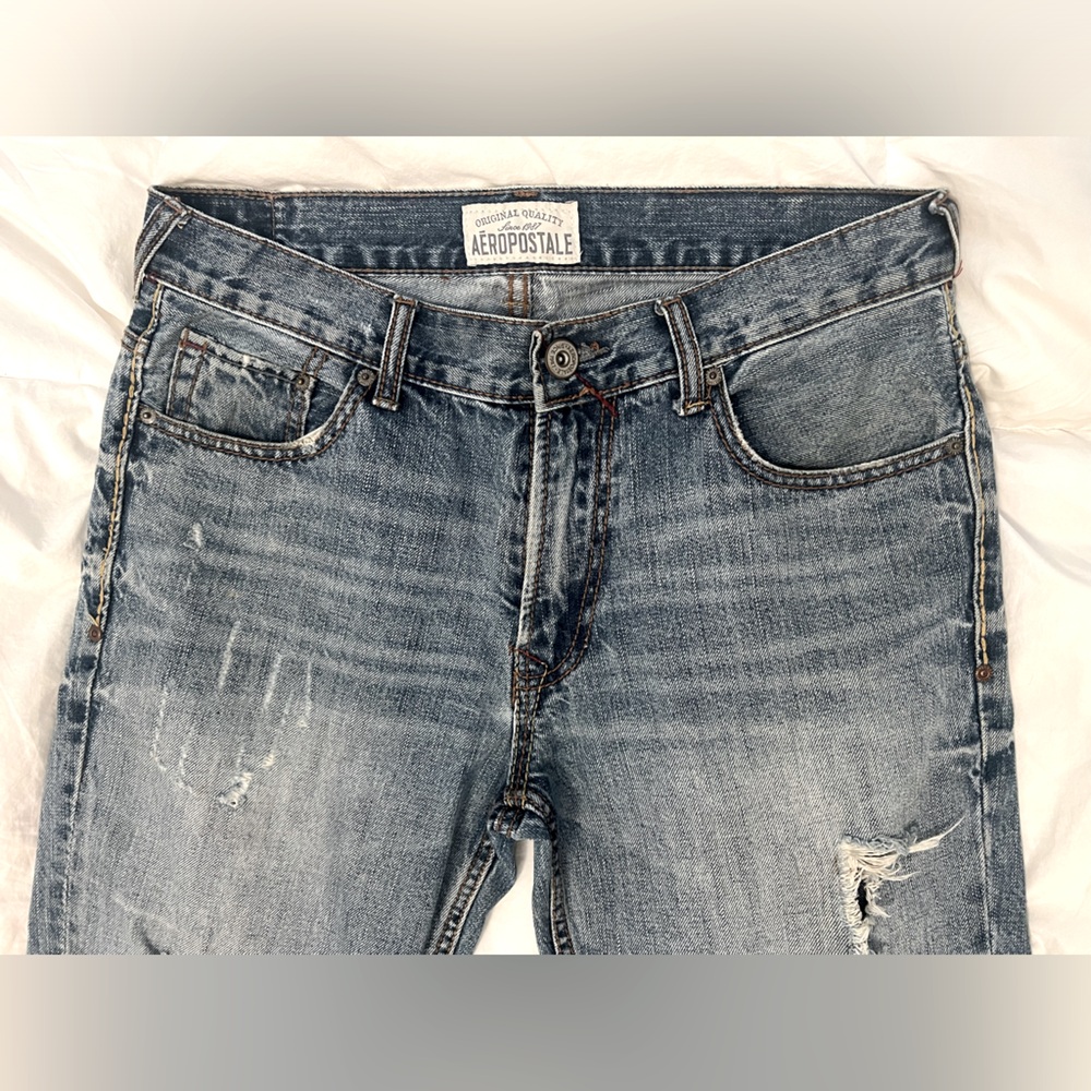 Aeropostale Men’s Denim Distressed Straight Leg Blue Jeans 32x32